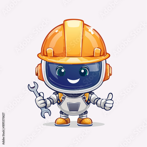 Cute robot mascot character in construction safety gear