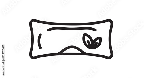 Simple line drawing of a sleeping mask with a leaf on a plain background from a straightforward view