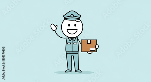 Cartoon Mailman Character Delivering Package.