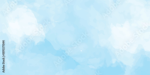 Clouds and sky watercolor vector hand drawn vector illustration. Abstract blue winter watercolor background. Sky pattern with snow. Light blue watercolour paper texture background.