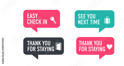 Modern Speech Bubbles Announcing Hotel Check-In and Check-Out Information