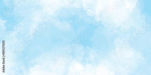Clouds and sky watercolor vector hand drawn vector illustration. Abstract blue winter watercolor background. Sky pattern with snow. Light blue watercolour paper texture background.