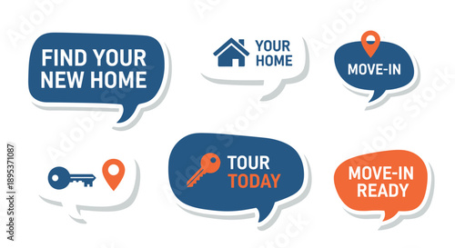 Concept for Real Estate Marketing with Speech Bubbles and Icons Move In Ready Idea