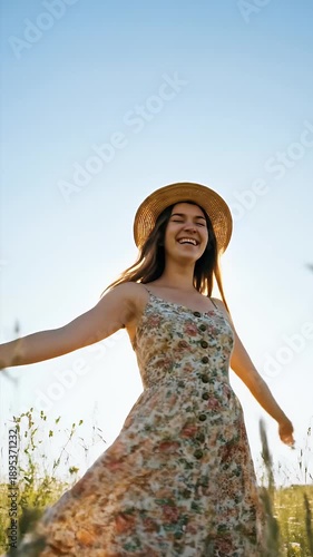 Joyful Meadow danicing woman summer feeling