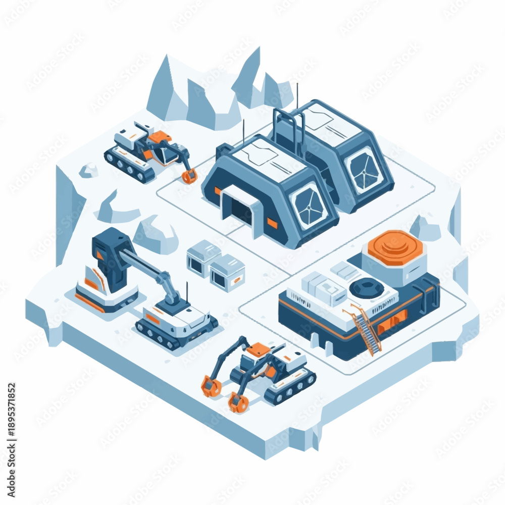 Obraz premium Isometric Arctic Research Base with Advanced Equipment.