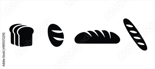 Bread icon silhouette vector, hand drawn illustration on white background, bakery bread icon set.