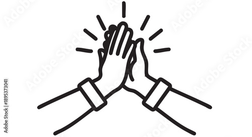 Illustration of two hands high-fiving with dynamic lines radiating from the center, symbolizing teamwork and success in a simple, modern style
