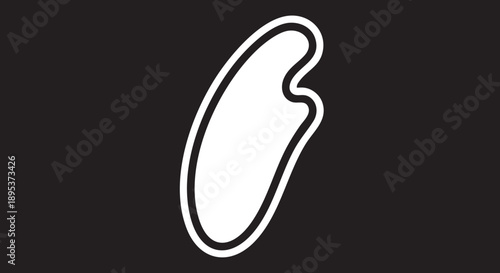 A simple white illustration of a bean on a black background from a straightforward viewpoint