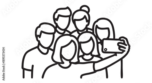 Group of people taking selfie together with mobile phone in casual setting