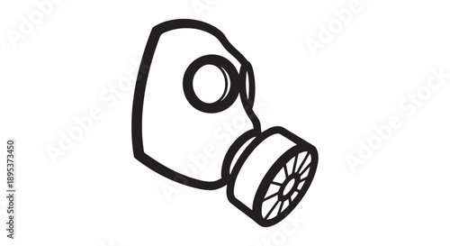 Simple line drawing of a gas mask on a plain white background from a three-quarter view