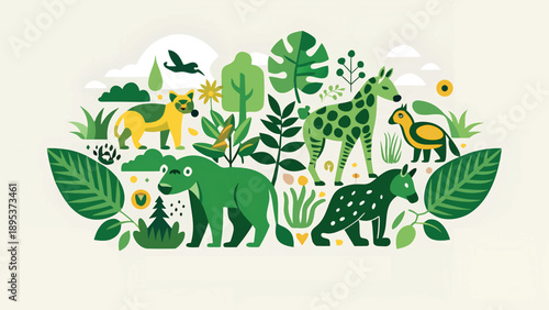 World Wildlife Day Celebration Vibrant Forest Animals in Artistic Harmony.eps