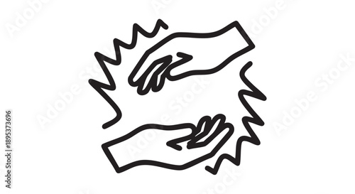 Two hands clasping in a gesture of solidarity and support, illustrating unity and cooperation between individuals in a simple line art illustration.