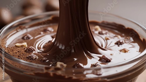 Close Up Of Creamy Chocolate Spread With Hazelnuts In A Glass Bowl A Knife Scooping It Out Soft Lighting