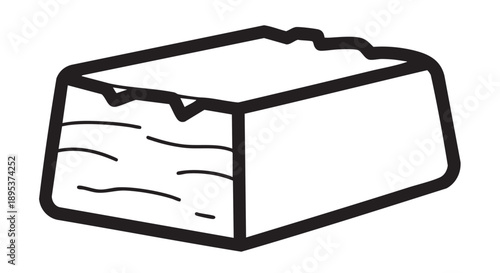 Simple illustration of a wooden block viewed from a three-quarter perspective, showcasing its texture and edges.