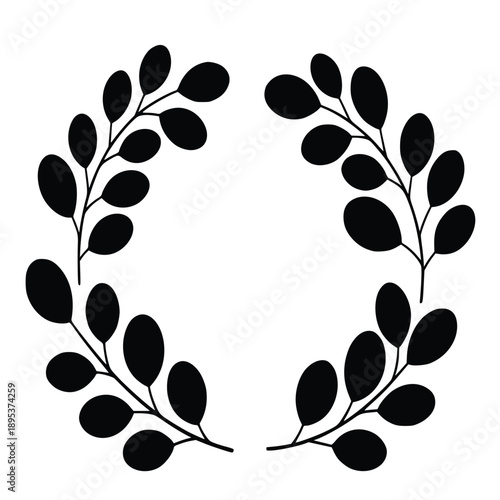 Simple elegant black laurel wreath design on a white background, perfect for decorative and symbolic uses in various contexts, conveying honor and achievement with a minimalist aesthetic.