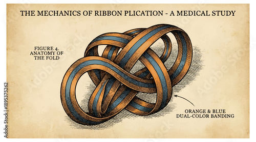 The mechanics of ribbon plication a medical study colorful knot drawing on parchment