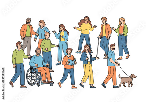 Diverse Group Of People With Different Ages And Abilities Interact In Casual Activity And Social Gathering Set