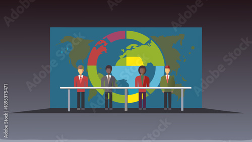 Diverse business team presenting global data in modern conference