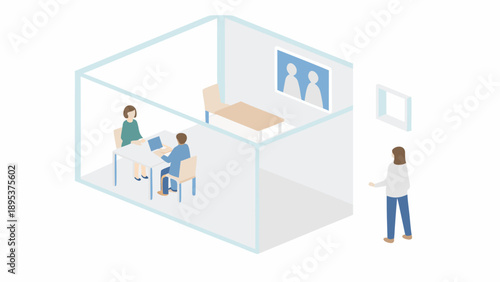Business team collaborating in modern office space with glass partition