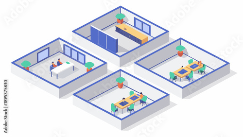 Modern office spaces with coworkers collaborating