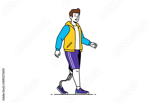 Active Man With Prosthetic Leg Walking Confidently During Outdoor Activity Wearing Sportswear Fitness Health Ambition and Life