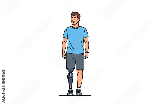 Modern Prosthetic Leg Improving Mobility And Lifestyle Of A Standing Man In Casual Apparel With Smartwatch