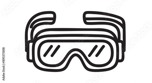 Simplified illustration of a diving mask viewed from the front with clean lines and minimal detail on a plain background