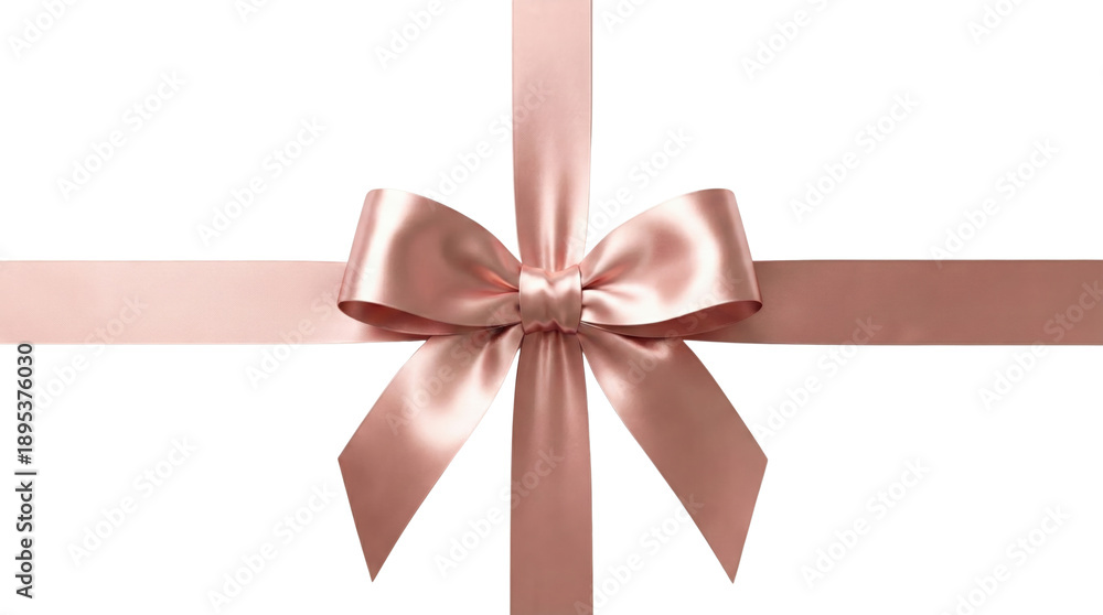 Fototapeta premium Rose gold satin ribbon bow with cross wrapping