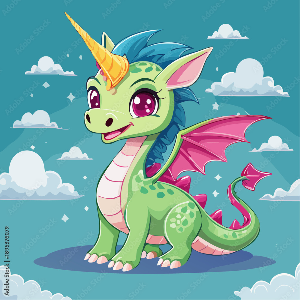 Naklejka premium Illustrate a playful, mythical creature mascot, like a dragon or unicorn