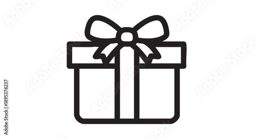 A simple line illustration of a gift box with a bow on top viewed from the front