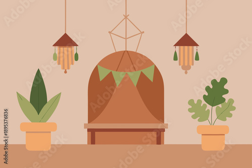 Bohemian Style Studio With Hanging Plants And Tapestries