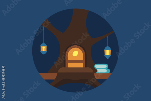 Cozy Reading Nook Inside Hollow Tree With Natural Light