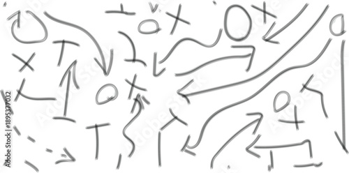 Hand drawn vector sketch of human hand with alphabet symbols and artistic doodle elements