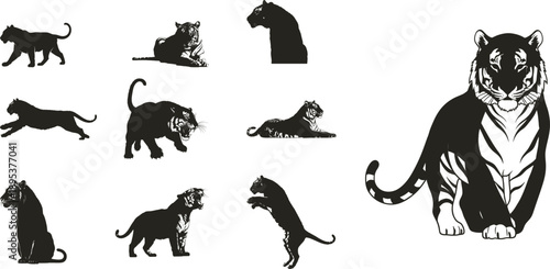 Collection of diverse animal silhouettes including tigers horses and birds silhouette