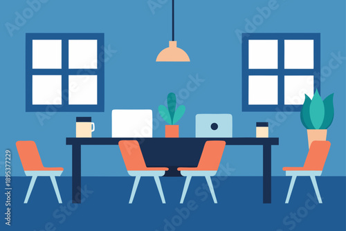Open Coworking Space With Stylish Desks And Laptops