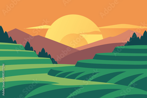 Serene Rice Terraces At Sunrise In Southeast Asia