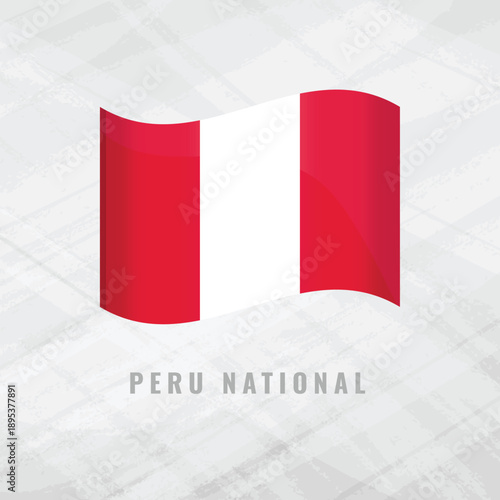 3D illustration of the waving flag of Peru. Vector national symbol of the Peruvian nation on a grey background. Features the iconic red and white vertical tricolor design.