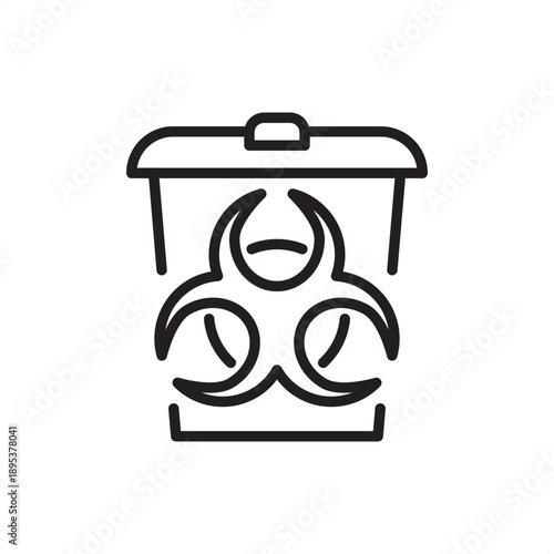 Biohazard disposal icon. Infectious waste management and laboratory safety, represents sharps containment, medical waste protocols, biological hazard neutralization, and clinical sanitation standards.