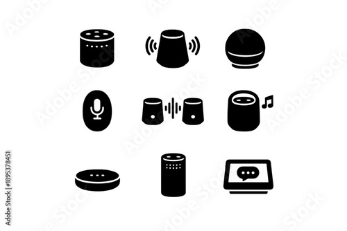 Nine black smart speakers voice assistants and audio technology devices collection