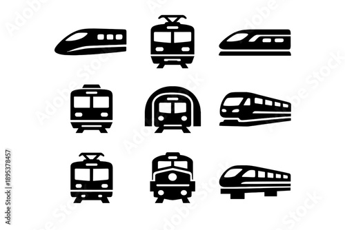 Set of modern and classic railway transportation vehicles and train icons
