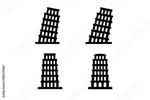 Minimalist icons of the Leaning Tower of Pisa showing both leaning and straight versions
