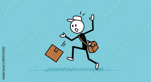 Clumsy Delivery Person Drops Package in Cartoon Style.