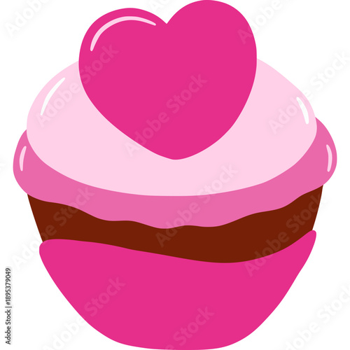 Vintage birthday cake with heart-shaped decoration and strawberry topping. Sweet coquette illustration featuring cream frosting and retro bakery style dessert design.