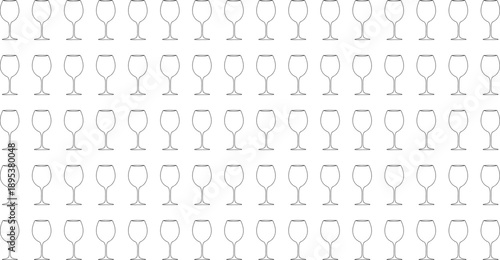 Several wine glasses objects arranged in rows on plain transparent  background