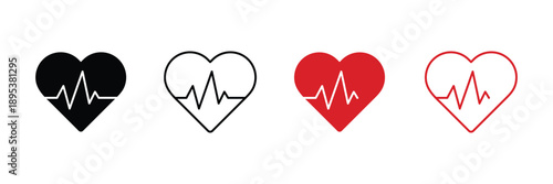 Set of Heart Beat or Pulse Signs icon collection. Heart beat symbol.