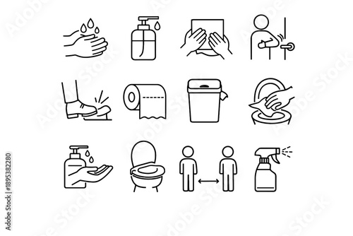 Bottle icon soap waiting toilet open etiquette public paper restroom spray elbow