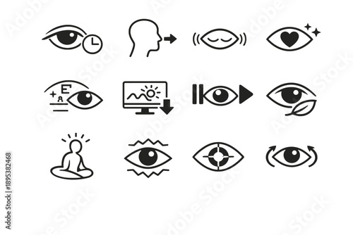 Vector eye icon strain cue digital screen pause care relief vision healthy