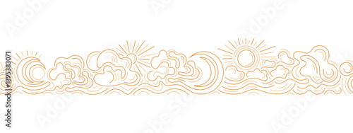 Celestial moon and sun seamless pattern with cloud