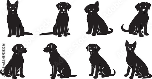 Silhouette of dogs and cats sitting in various poses