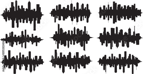 Sound wave patterns on a white background illustration set